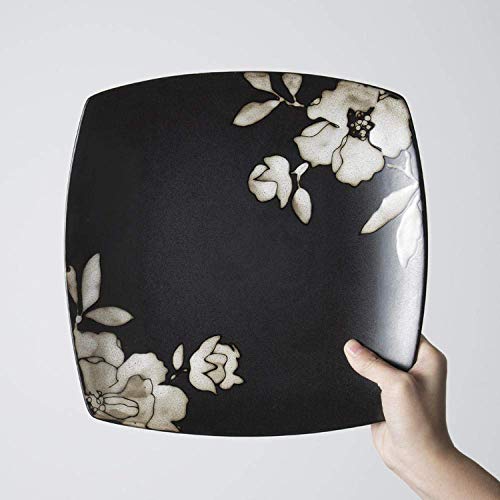 ZJN-JN Plates Stile Giapponese Piatto di Porcellana Dipinta a Mano Nero Hibiscus Fiore Piatto in Ceramica Posate Piatto Quadrato Piatto di Frutta Piatto casa Occidentale Dinnerware