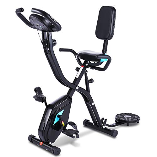 Profun Cyclette pieghevole da fitness, 10 livelli di resistenza magnetica e sedile ampio e confortevole, bicicletta di esercizio da interni, supporto per tablet e monitor digitale