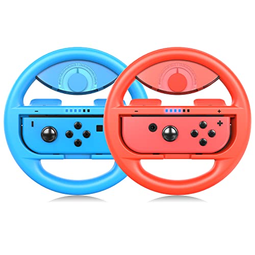 COODIO Volante per Nintendo Switch, Volante da Corsa Joy-Con per Mario Kart 8 Deluxe / Nintendo Switch & Modello OLED, Rosso Neon / Blu Neon (2 Pezzi)