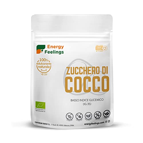 Energy Feelings Zucchero di Cocco Integrale BIO 200g | Dolcificante Naturale ottenuto dai Fiori di Cocco | Basso Indice Glicemico | Senza Glutine Senza Lattosio Vegano