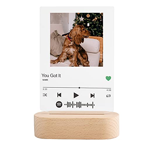 Luce notturna Spotify 3D personalizzata, design acrilico Art Spotify Glass Art Code Pannello di canzoni Cartoncino Anniversario Album di musica Lampada con targa con base e biglietto di auguri