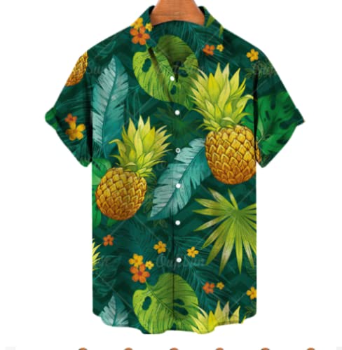 Camicia Hawaiana Uomo, Unisex Funky Aloha Camicie Ananas Frutta Stampa Manica Corta Camicie Estive Casual Camicie Da Spiaggia Fantasia Hawaii Top Morbide Camicie Per Uomo Donna Adolescenti Party L