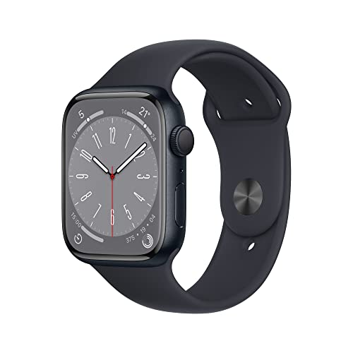Apple Watch Series 8 (GPS, 45mm) Smartwatch con cassa in alluminio color mezzanotte con Cinturino Sport color mezzanotte - Regular. Fitness tracker, app Livelli O₂, resistente all’acqua