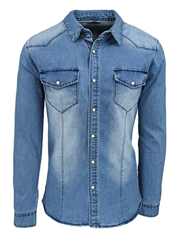 Evoga Camicia di Jeans Uomo Casual Slim Fit (#A5 Denim Chiaro, L)