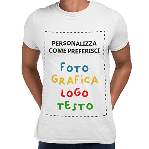 Generico T-Shirt Personalizzata Uomo Maglietta Maniche Corte Cotone Personalizzabile (M, Bianco)
