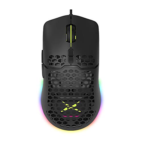 DELUX Mouse da gioco da 16,8 milioni di colori RGB 10000 DPI (max) programmabile, ergonomico, per PC portatile, 7 pulsanti, PMW3325, 67 g, leggero