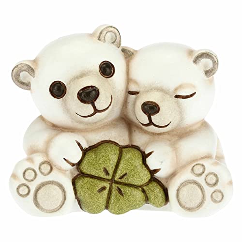 THUN - Mini Coppia Orsi Polari con Quadrifoglio Portafortuna - Ceramica - Linea Natale - Living, Arredare la Casa - 5,3x3,1x4,3 cm h