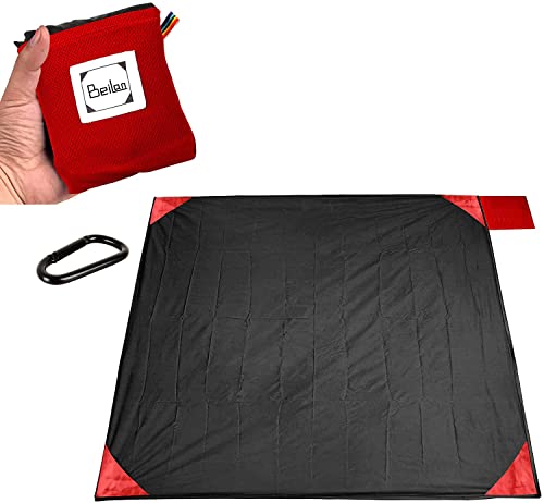 BeiLan Mini coperta da picnic tascabile, resistente, leggera, impermeabile, a prova di sabbia, da spiaggia, campeggio, da viaggio, con borsa portatile per attività all'aperto (150x180cm, nero e rosso)