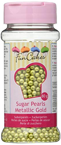 FunCakes Perle di zucchero 4 mm oro metallico: Torta spruzza, ottimo gusto, perfetto per decorare torte, perle commestibili di zucchero, 80 g