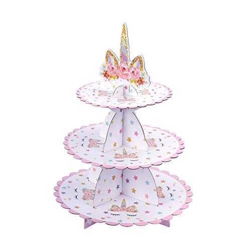 MengH-SHOP Cupcake Stand Cartone 3 Tier Alzata per Torta Unicorno Supporto per Cupcake per Baby Shower Genere Reveal Festa Bambini Festa di Compleanno