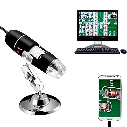 Jiusion 40 a 1000 x ingrandimento USB microscopio digitale endoscopio, 8 LED USB 2.0, mini videocamera con adattatore OTG e metallo supporto, compatibile con Mac e Windows 7 8 10 11 Android Linux