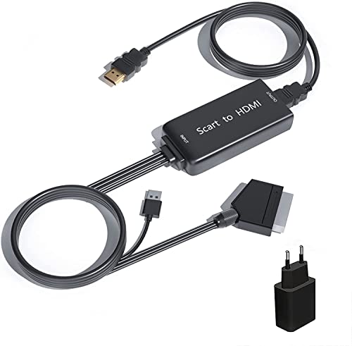 Tihokile Adattatore SCART a HDMI con Cavi SCART e HDMI, Convertitore da Scart a HDMI Supporta Switch di Uscita Full HD 720P/1080P Compatibile per monitor HDTV/ Projektor STB /VHS/PS3/Lettore DVD