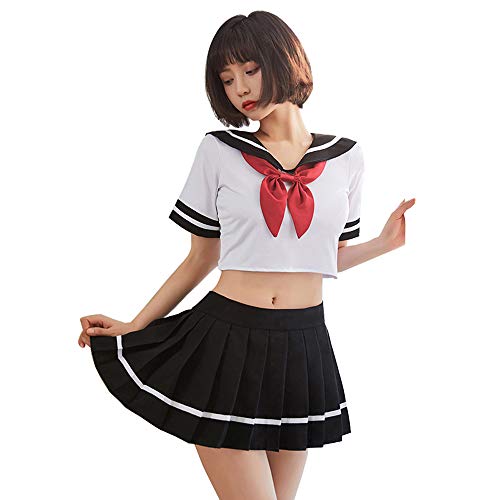 SINMIUANIME Sexy lingerie femminile JK uniforme cosplay lingerie giapponese marinaio morbido carino studente vestito (bianco nero)