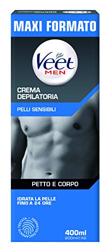Veet For Men Crema Depilatoria per Uomo Pelli Sensibili, 400 ml, 2 x 200 ml