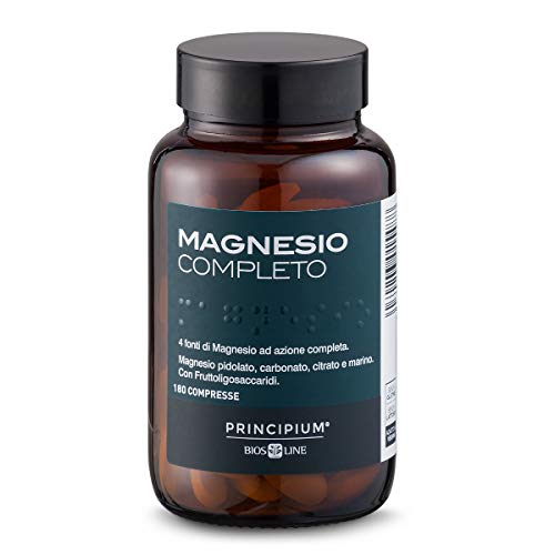BIOS LINE Principium, Magnesio completo, 4 fonti di magnesio ad azione completa, Integratore anti stress, Senza glutine e senza lattosio (180 Compresse)