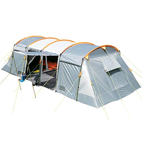 Skandika Tenda a tunnel Montana per 8 persone, colonna d'acqua 5000 mm, zanzariera, 4 ingressi, tenda familiare 3-4 cabine per dormire, traspirante, grande tenda con molto spazio (grigio)