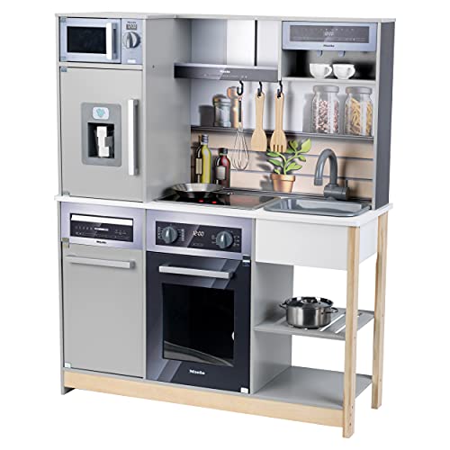 Theo Klein 7194 Miele Family Kitchen I Wood with Stove Including Light, Sound Function I, Play kitchen Accessories I Toys for Children Aged 3 and over