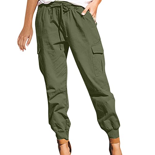 Pantaloni cargo da donna a vita alta, colore verde, eleganti, grandi, estivi, leggeri, oversize, da lavoro, per il tempo libero, Hip Hop Harajuku Streetwear, verde militare, XXL