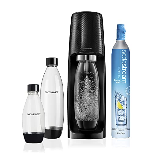 SodaStream Spirit Megapack nero, Gasatore d’acqua per trasformare l’acqua in acqua frizzante, incluso 1 cilindro di Co2 alimentare da 425gr, 2 bottiglie da 1 litro, 20 x 20 x 44 centimetri