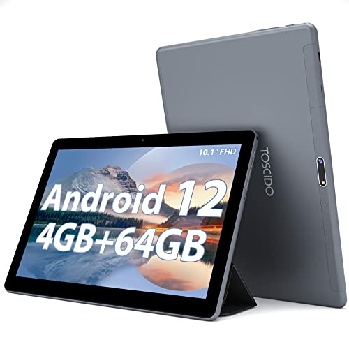 TOSCiDO Tablet 10 Pollici Android 12: Tablet in offerta con SIM/LTE, 4GB RAM+64GB ROM (TF 1TB) -Octa-Core 2GHz, WiFi, 1280 * 800 FHD IPS, 8000mAh, Gaming, Bluetooth 5.0, GPS, con Custodia - Grigio