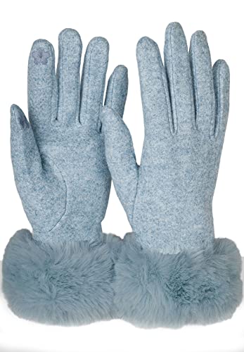 styleBREAKER Guanti touchscreen da donna Unicoloured con bordo in pelliccia sintetica, guanti caldi per le dita, inverno 09010038, colore:Blu chiaro