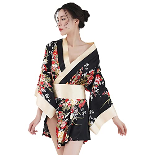 FSONA Sexy giapponese kimono vestito per le donne retrò geisha anime costume Cosplay Outift, Nero, taglia unica