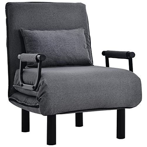 Moimhear Divano letto pieghevole, poltrona letto con funzione letto, sedia funzionale soggiorno, schienale regolabile con 6 posizioni, poltrona relax con schienale (grigio)