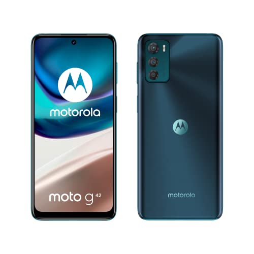 Motorola moto g42 (Tripla fotocamera 50 MP, display OLED FHD+, batteria 5000 mAh, 4/128GB espandibile, Dual SIM, Android 12, Cover inclusa), Atlantic Green