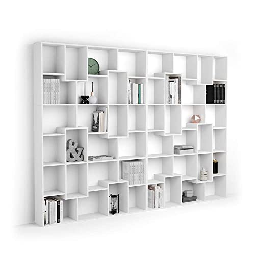 Mobili Fiver, Libreria a parete XL Iacopo (321,6 x 236,4 cm), Bianco Frassino, Nobilitato, Made in Italy, disponibile in vari colori