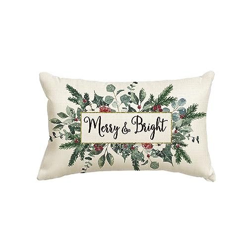 Artoid Mode Holly Vischio Eucalipto Merry & Bright - Federa per cuscino natalizio, 30 x 50 cm, decorazione invernale per divano e soggiorno