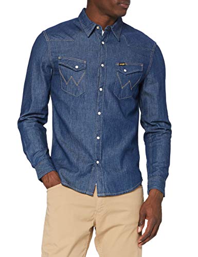 Wrangler Ls Western Denim Shirt Camicia in jeans, Uomo, Blu(Dark Stone), M