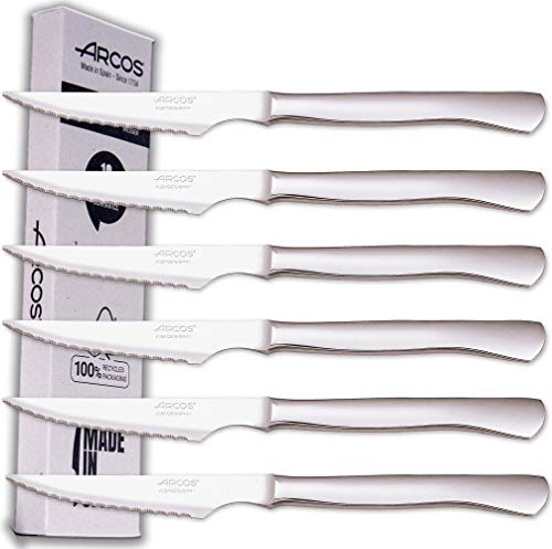 Arcos - Set di coltelli da bistecca, 6 pezzi, in acciaio inox, lama 110 mm, manico monoblocco, adatti per lavastoviglie, confezione ecologica