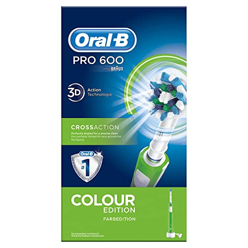 Oral-B Pro 600 Spazzolino Elettrico con Testine Oral B Cross Action, 1 Testina, 3D effect, Controllo della Pressione e Timer incorporati, Batteria Litio, Idea Regalo, Verde