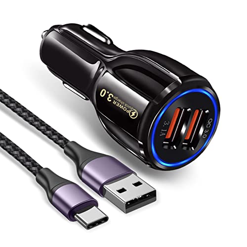 HORJOR Caricatore Auto USB Accendisigari USB Car Charger, 2 Porte Caricabatterie Auto con 65W Cavo USB C 1m, QC 3.0 e 3.1A Porte Compatible with iPhone13, iPad Samsung Galaxy,Huawei, Xiaomi, Tablet
