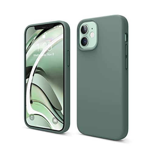 elago Custodia in silicone liquido compatibile con iPhone 12 Mini (5,4'), in silicone di alta qualità, protezione completa: struttura a 3 strati (verde notte)