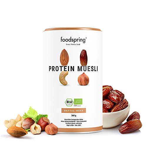 foodspring Muesli Proteico, Datteri-Noci, 360g, Ingredienti bio al 100%, Ricetta vegana e priva di lattosio