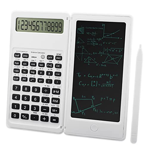 Calcolatrice zootop Calcolatrice scientifica ultrasottile con lavagna cancellabile, LCD a 10 cifre Matematica fisica geometria calcolatrice per calcoli in ufficio, scuola superiore e università Bianco