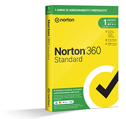 Norton 360 Standard 2023 | Antivirus per 1 dispositivo | Licenza di 1 anno con rinnovo automatico | PC, Mac, tablet e smartphone