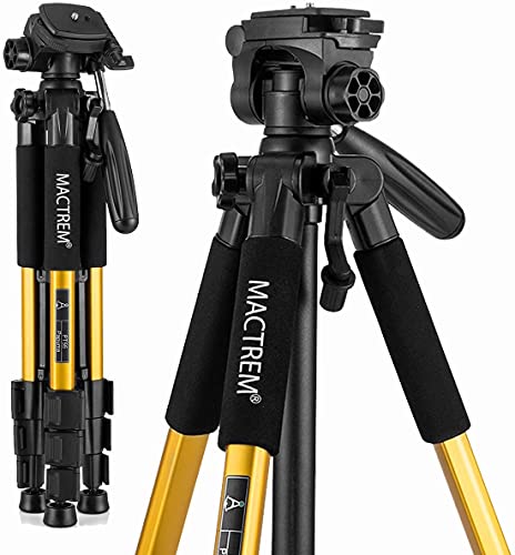 MACTREM PT55 55-pollici Alluminio Camera Treppiede per Videocamera con testina e borsetta per trasporto per DSLR Nikon Canon Sony DV Video (giallo)