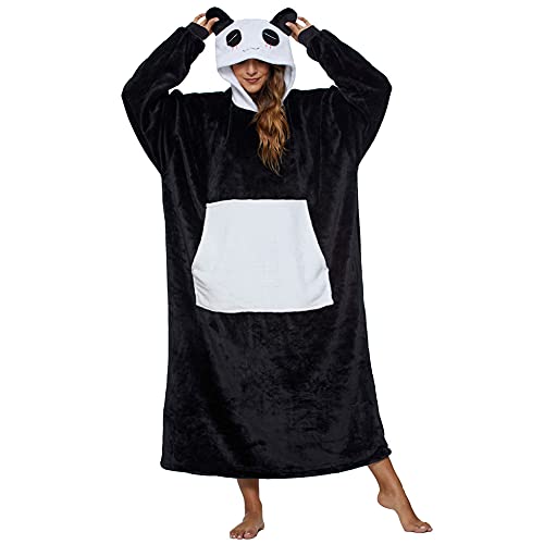 Panda Coperta da Divano Animale Coperta con Cappuccio Pigiama Cosplay Oversize Taglie Forti Unisex Caldo Plaid con Maniche Tasca Divertente Felpone Donna (Panda, Taglia Unica)