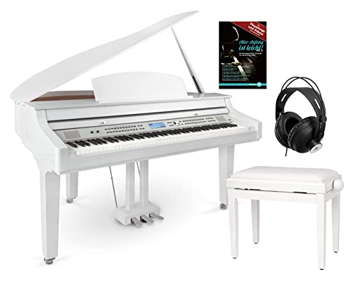 Classic Cantabile GP-A 810 Pianoforte a Coda Digitale - 88 Tasti Tastiera Pesati - Pianola Musicale con USB, MIDI, 256 polifonia, 1200 voci, Bluetooth - Set con Panca e Cuffie - Bianco Lucido