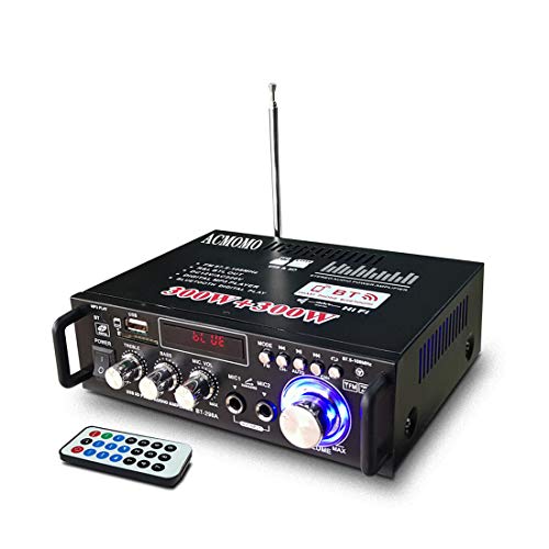 600W Amplificatore, HiFi Audio Stereo BT Radio Portatile per Auto o Casa, con Telecomando ed Mini Display 2CH LCD, 12 V / 220 V (600W)