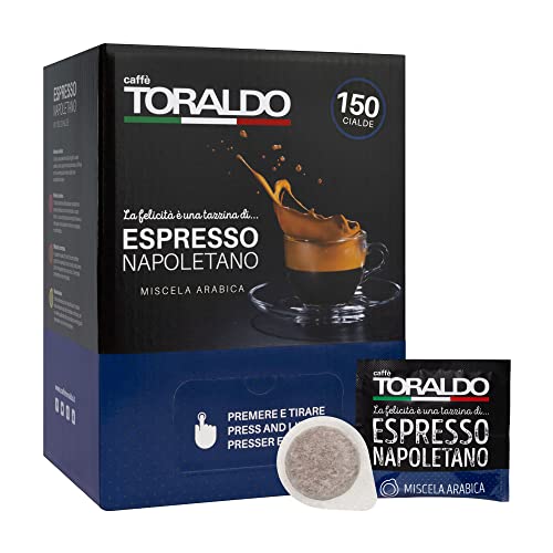 CAFFÈ TORALDO | Cialde ESE 44 | Caffè Selezionato, Tostato e Torrefatto in Italia | Eccellenza del Caffè Napoletano (150 Cialde, Miscela Arabica)