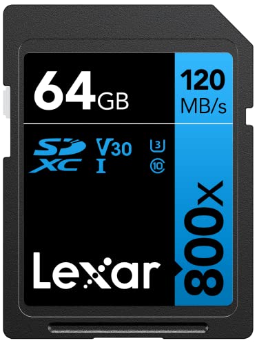 Lexar High-Performance 800x Scheda SD 64 GB, Scheda di Memoria SDXC UHS-I, Fino a 120 MB/s in Lettura, per fotocamere point-and-shoot, DSLR di fascia media, videocamera HD (LSD0800064G-BNNAG)