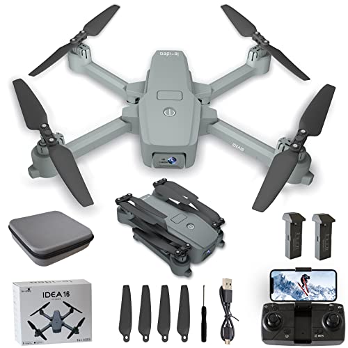 Drone con Fotocamera 1080P, IDEA16 RC FPV Drones con 2 Telecamere/Posizionamento del Flusso Ottico per Principianti, Pieghevole droni 720p camera inferiore, Quadrirotore video WIFI 5 GHz 2 batteria