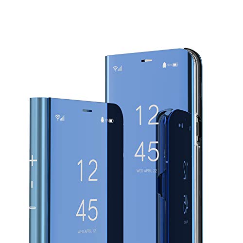 IMEIKONST Samsung Note 9 Custodia Bookstyle Specchio Design Clear View Makeup Stand Full Body Protettiva Bumper Flip Folio Copertura per Samsung Galaxy Note 9 Flip Mirror: Blue QH