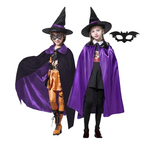 duoleey Vestito Halloween Bambina Bambini Vestito Strega Mantello Halloween Strega, Maschera Pipistrello Costume Halloween Bambina Banbino