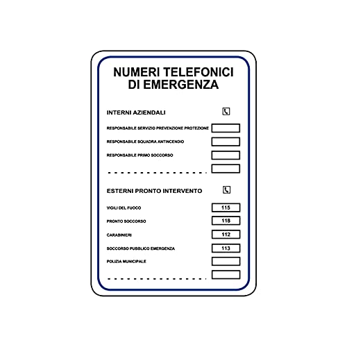 CARTELLO NORME E ISTRUZIONI - NUMERI TELEFONICI DI EMERGENZA - Con Adesivo in Vinile e Pannello in Forex (Adesivo)
