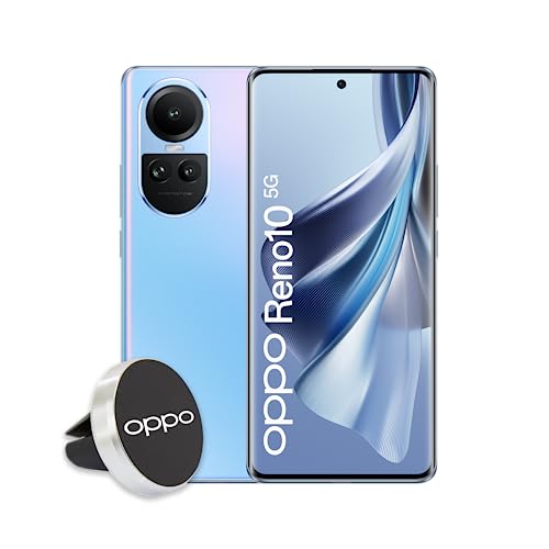 OPPO Reno10 Smartphone 5G, AI Tripla Fotocamera 64+32+8MP, Selfie 32 MP, Display 6.7' 120HZ AMOLED, 5000mAh, RAM 8GB (Esp fino 16GB) + ROM 256GB, Supporto Auto [Versione Italia], Colore Ice Blue