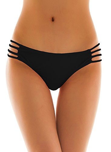 SHEKINI Donna Brasiliano Bikini Perizoma Nuoto Tronchi Thong Pantaloni Costumi da Bagno Tanga da Donne Vita Bassa Cutout Bikini Fondo da Spiaggia (S, Nero)